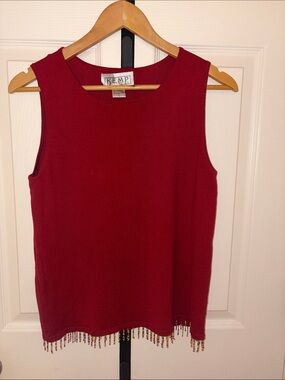 Vintage KEMP Collection Silk Blend Beaded Hem Tank Top Red Size L